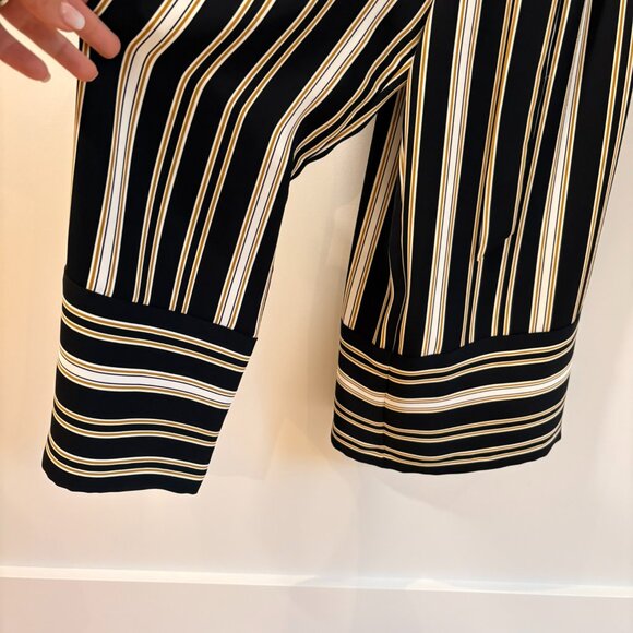 Joseph Ribkoff Wide-Leg Striped Jumpsuit | Black Gold White | Size 12 - Picture 6 of 11